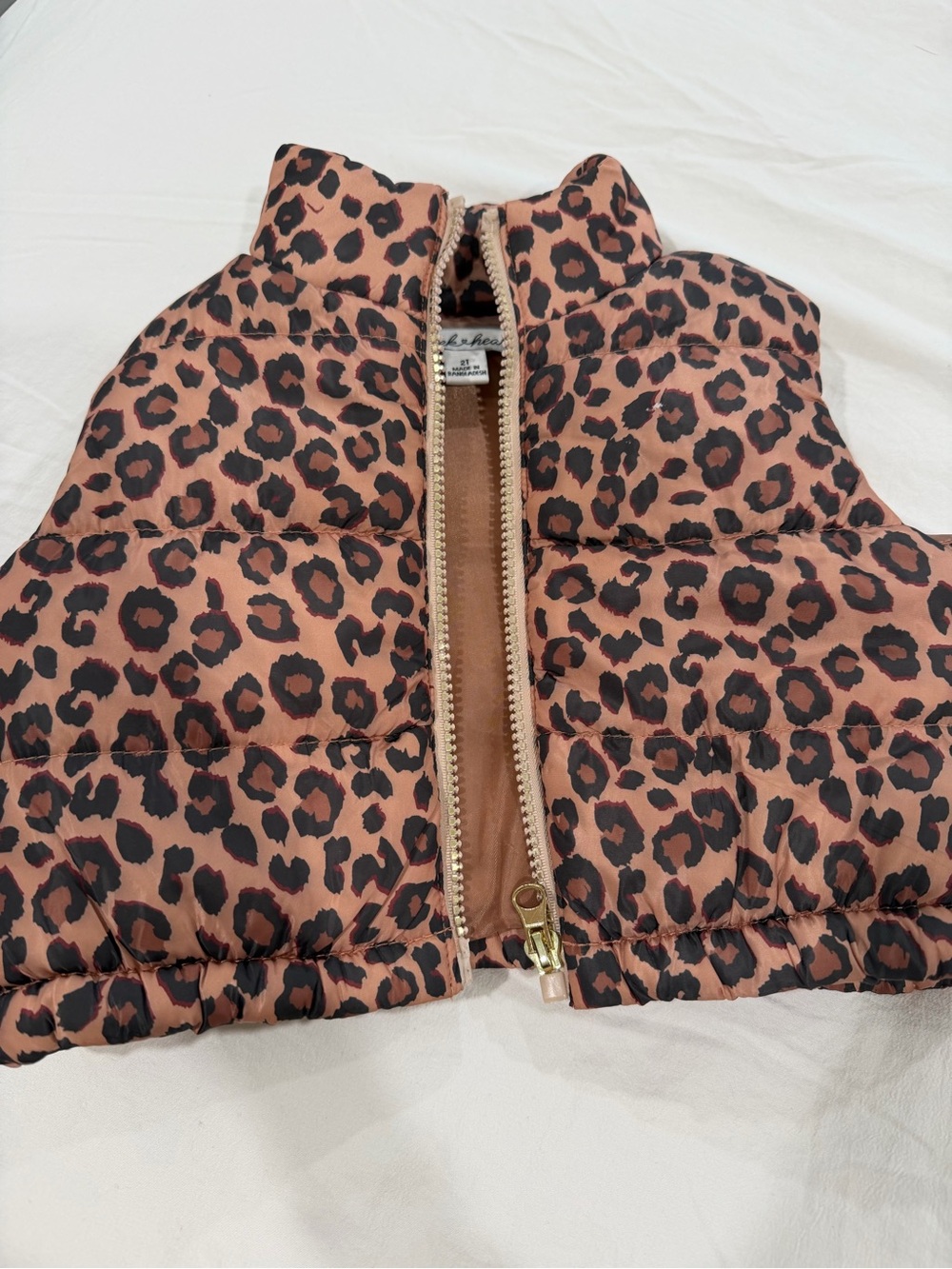 Derek Heart Leopard Print Puffer Vest - Brown & Black